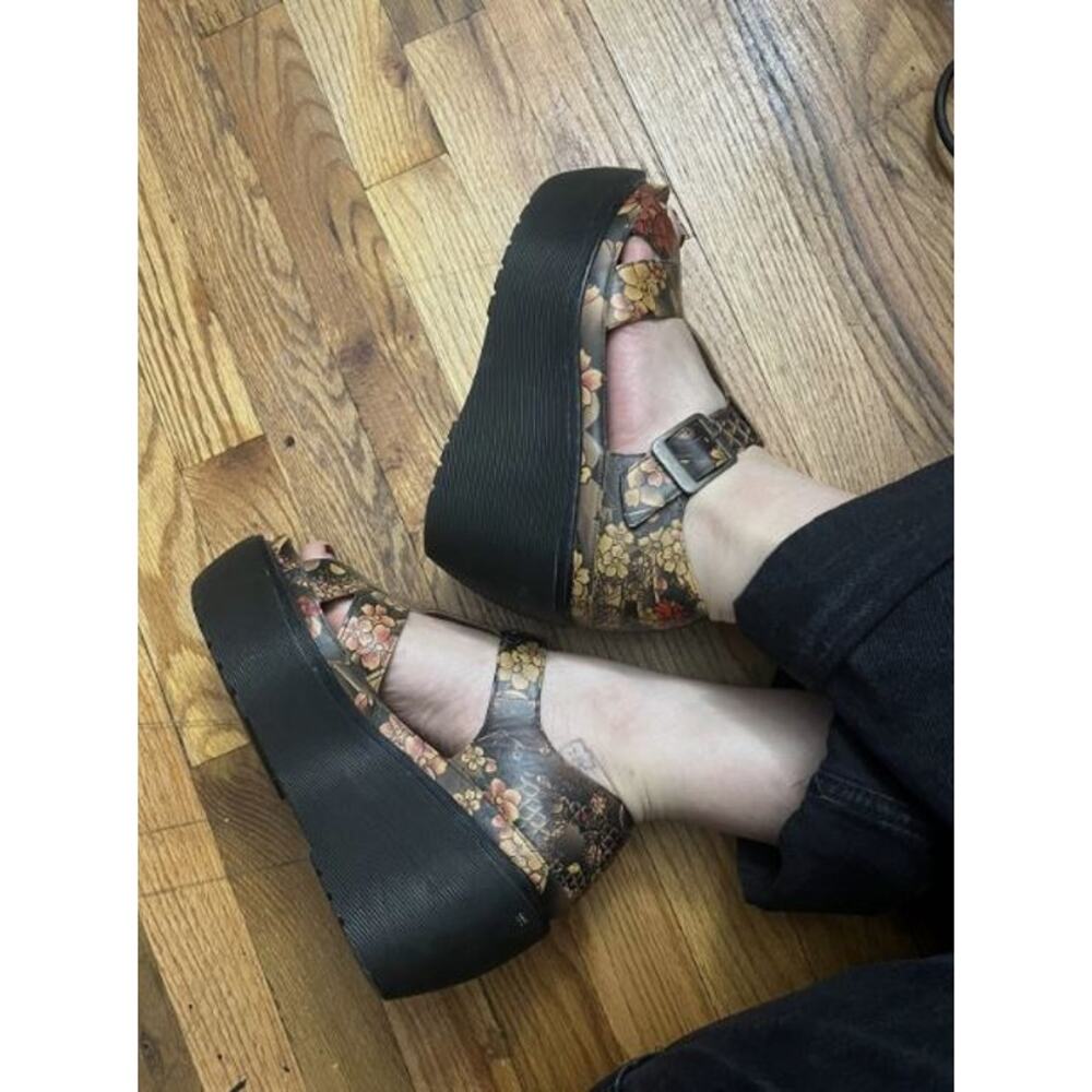Dr. Martens Adaya Tan Tattoo Floral Wedge Sandals Japanese Chunky 1970s 8 - Picture 3 of 9